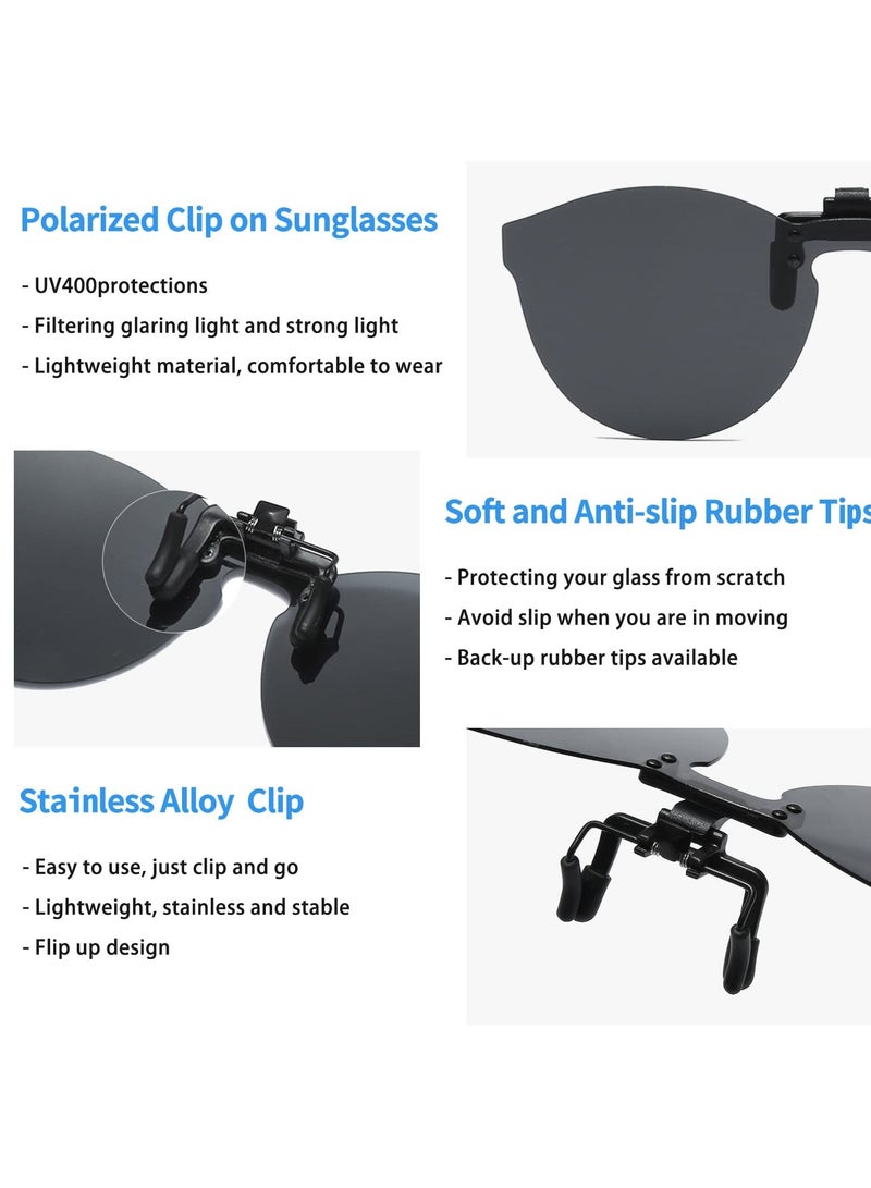 3 Pair Clip On Sunglasses - Polarised Clip-on Sunglasses over Glasses for Women Men Driving Flip up Sunglasses Round Mirrored Clip On Shades UV400 - Image 4